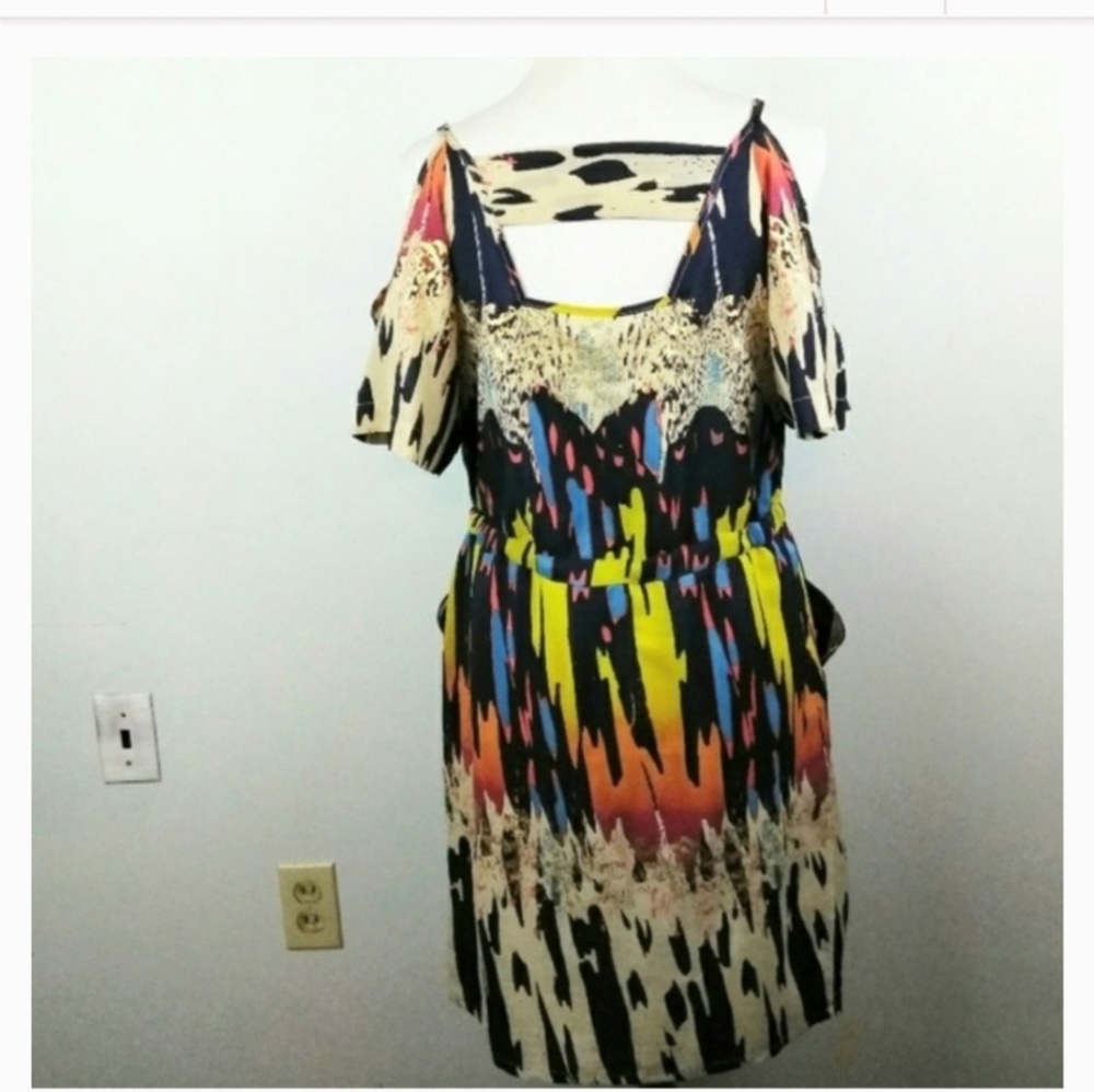 Multicolored and gold spattered shift dress
